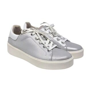 Naturalizer Morrison Metallic Stripe Leather‎ Platform Sneakers Silver US 6.5M